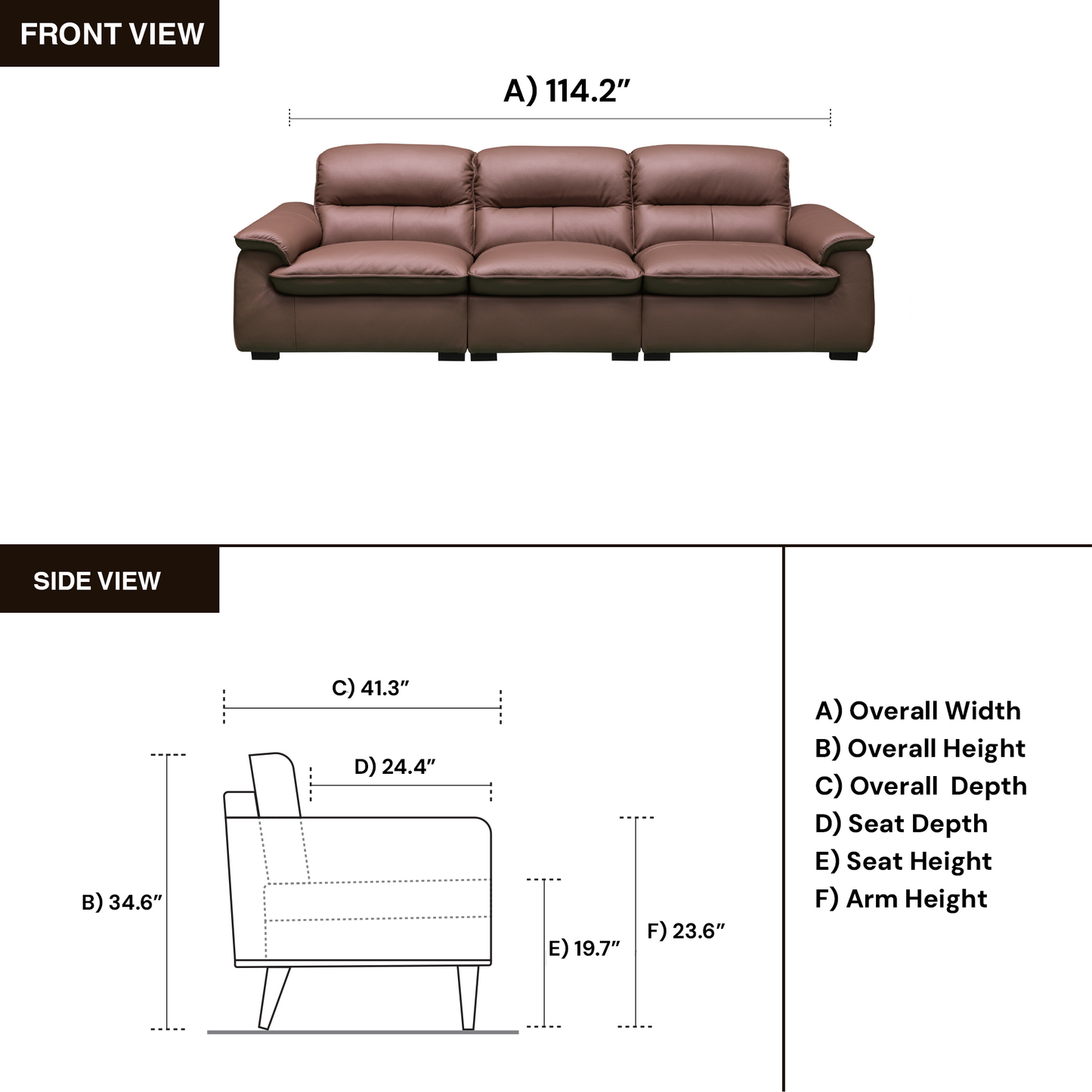 Klaussner Vionetta Leather Sofa In Dark Brown