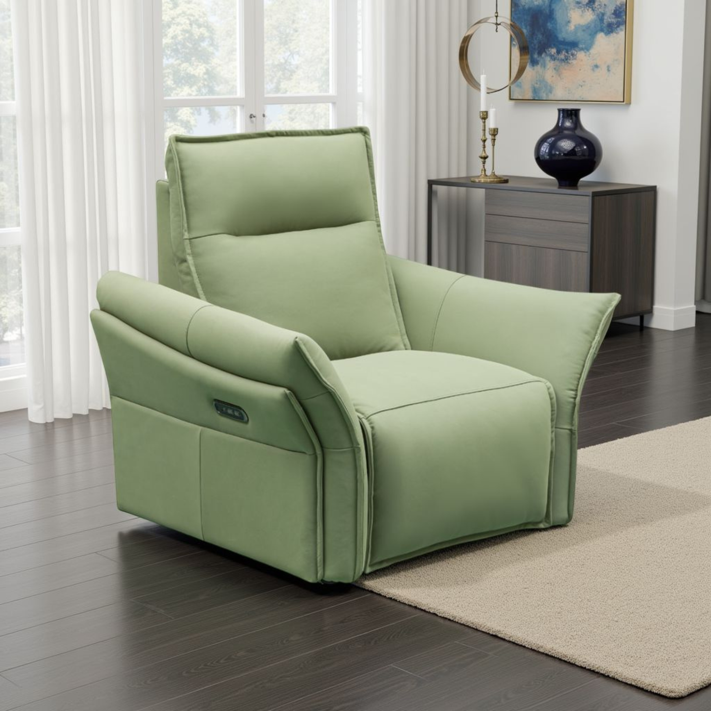 Klaussner Vittoria Power Reclining Green Leather Chair