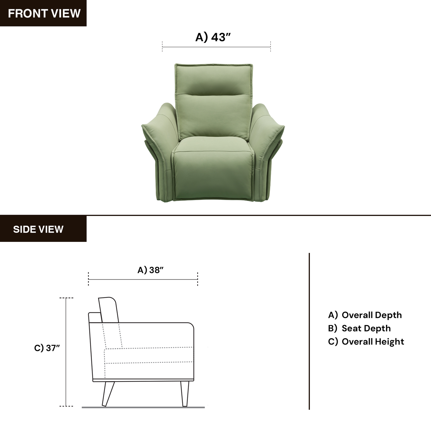 Klaussner Vittoria Power Reclining Green Leather Chair