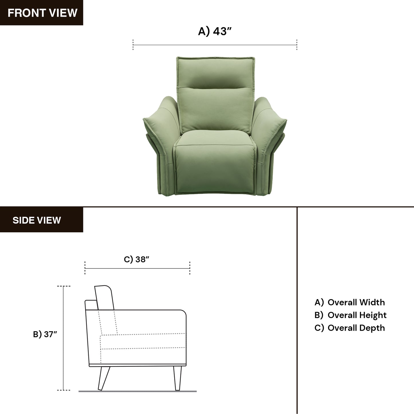 Klaussner Vittoria Power Reclining Green Leather Chair