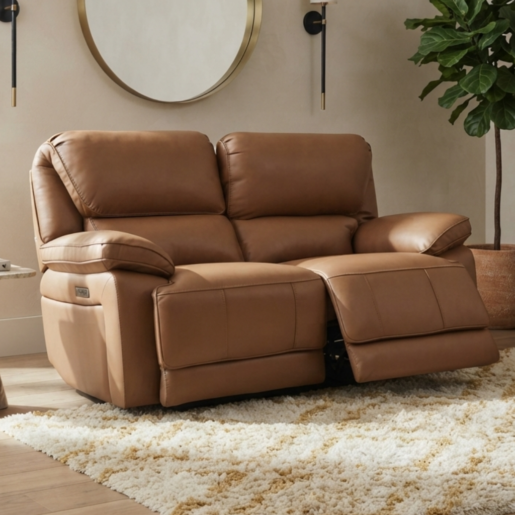 Klaussner Ashton Leather Dual Motor Power Reclining Loveseat with USB Charging - Comfort design