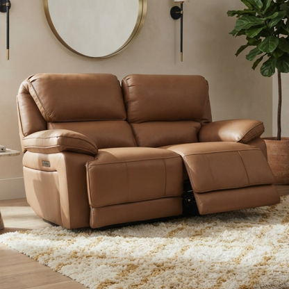 Klaussner Ashton Leather Dual Motor Power Reclining Loveseat with USB Charging - Comfort design