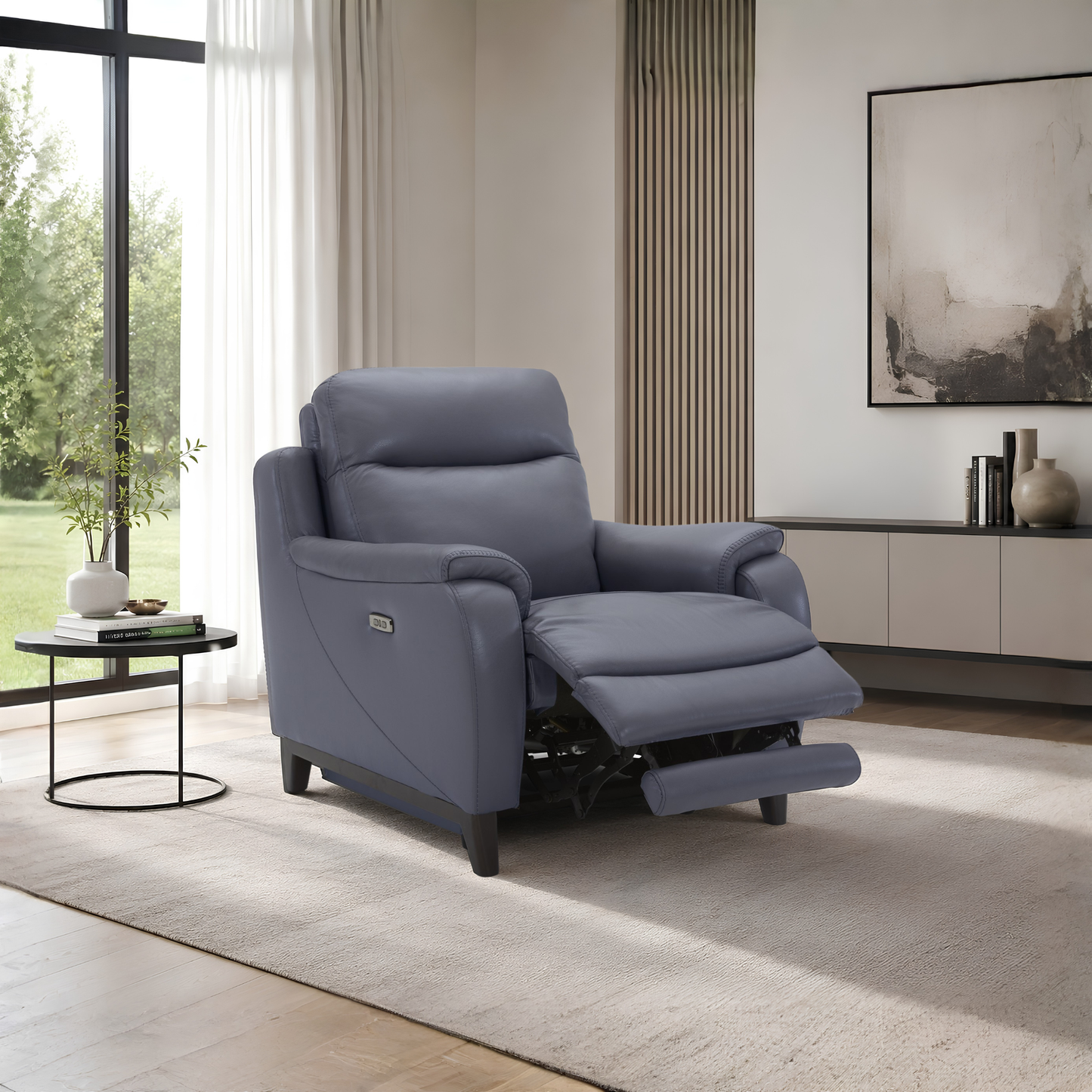 Lazaro Leather Power Recliner Chair | Extended Footrest | Gio Italia- Comfort Furniture