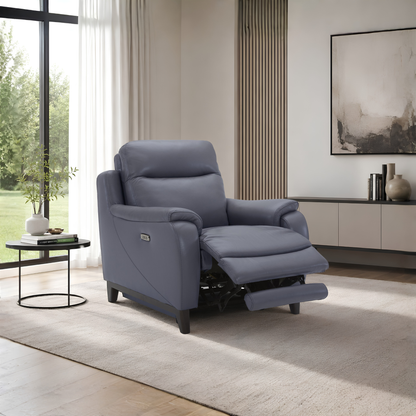 Lazaro Leather Power Recliner Chair | Extended Footrest | Gio Italia- Comfort Furniture