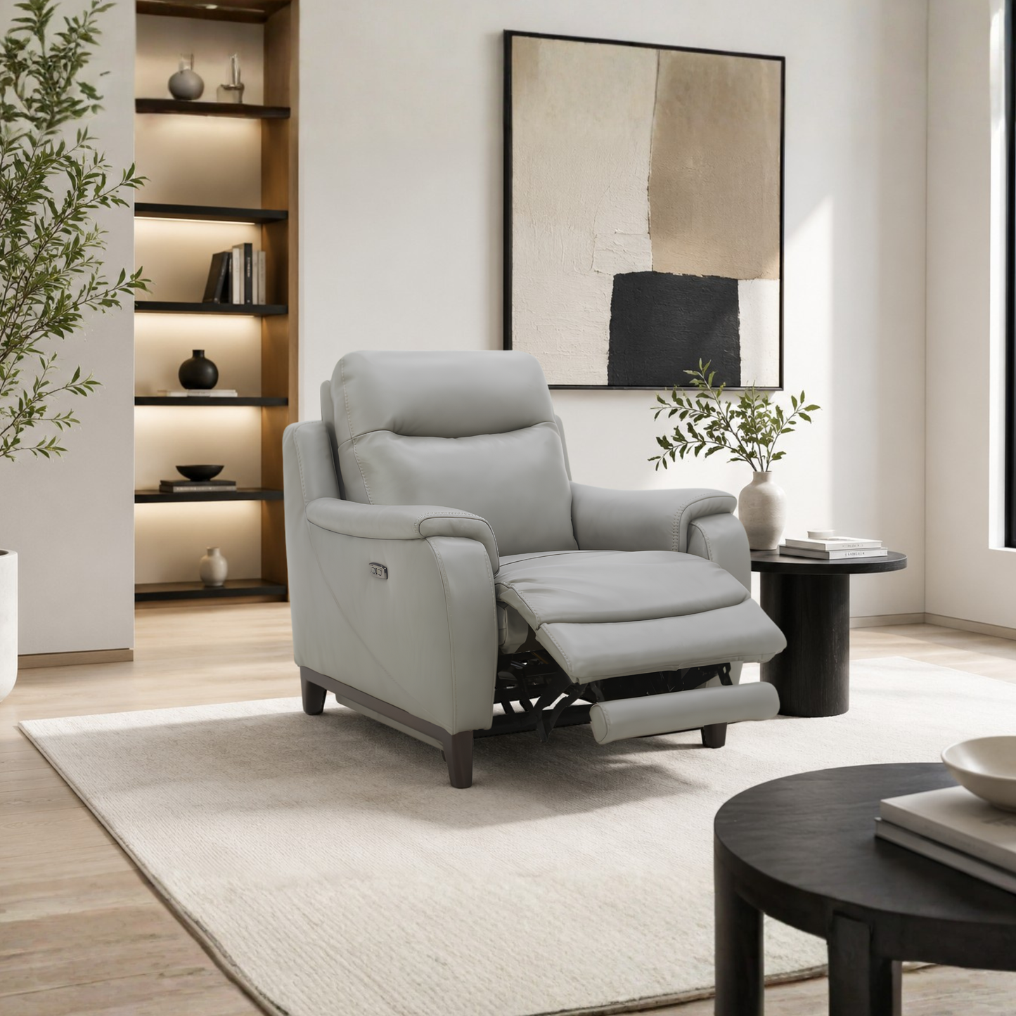 Lazaro Leather Power Recliner Chair | Extended Footrest | Gio Italia- Comfort Furniture