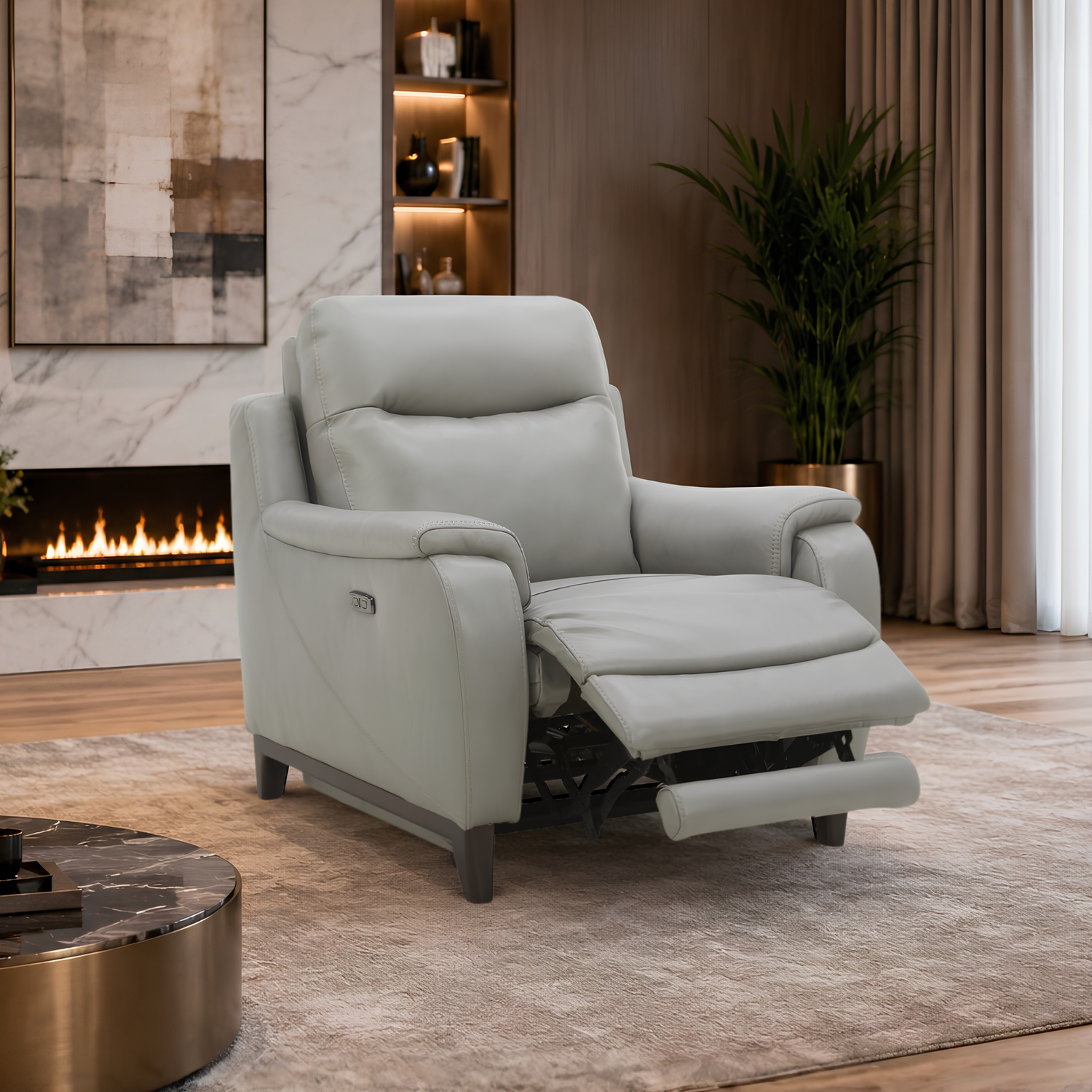Lazaro Leather Power Recliner Chair | Extended Footrest | Gio Italia- Comfort Furniture