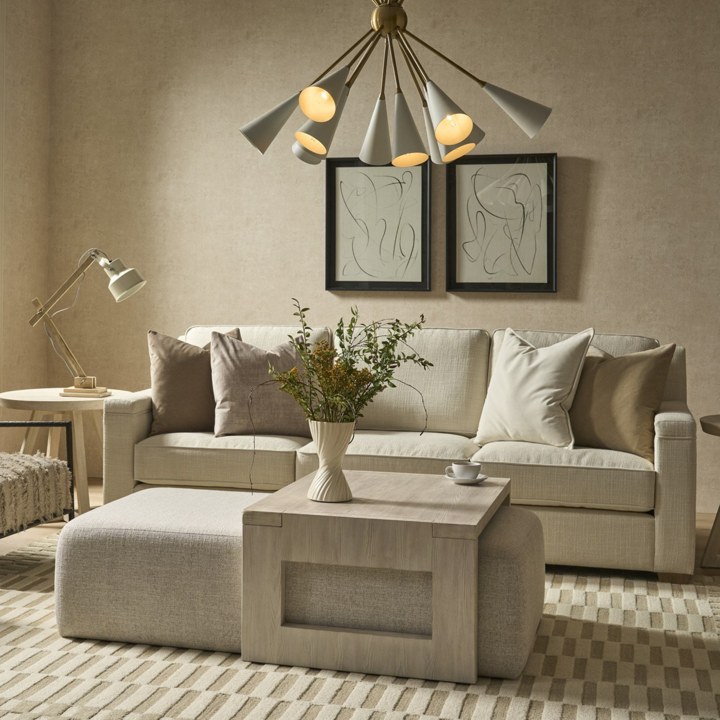Universal Leah 3 Fabric Seater Sofa in Beige Color