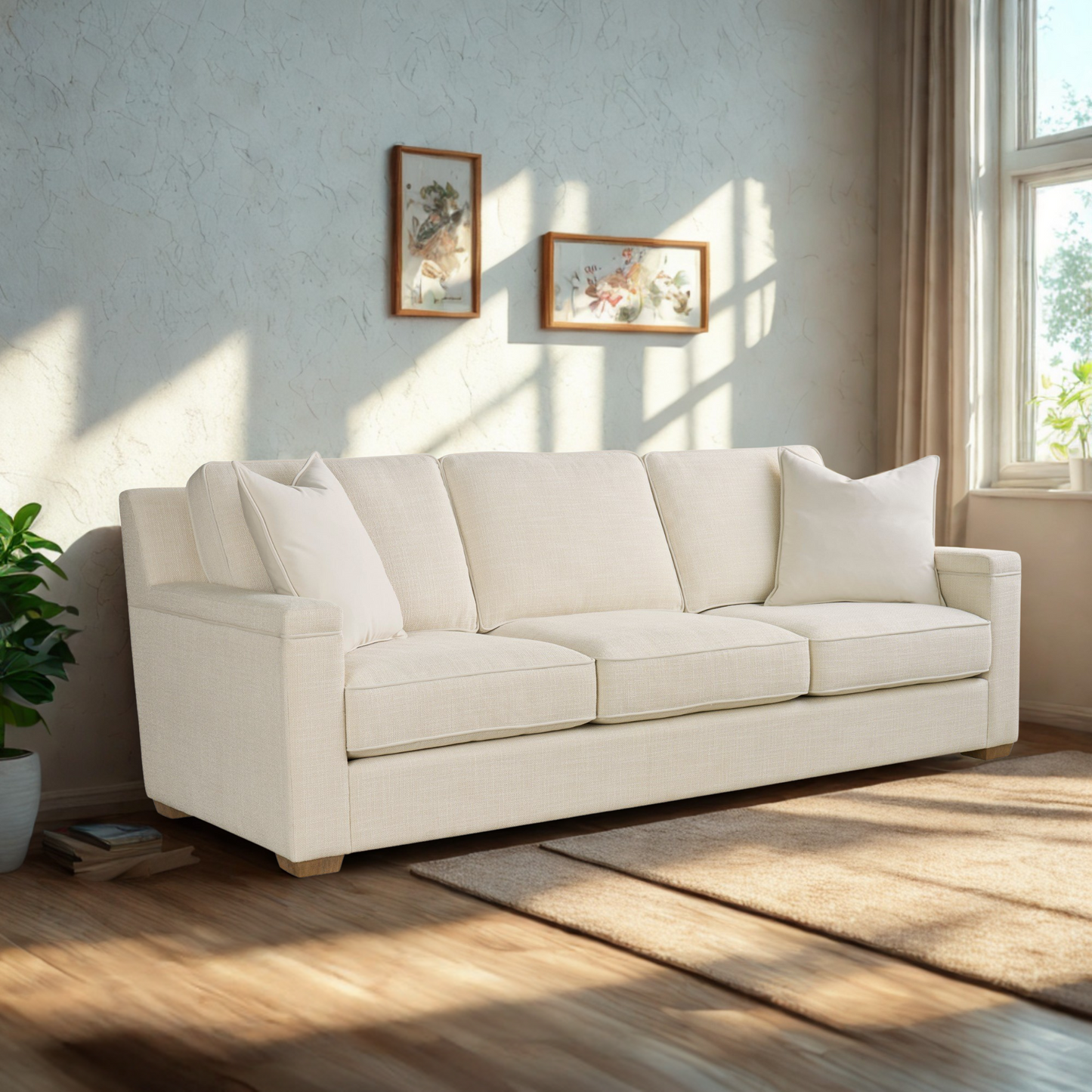 Universal Leah 3 Fabric Seater Sofa in Beige Color