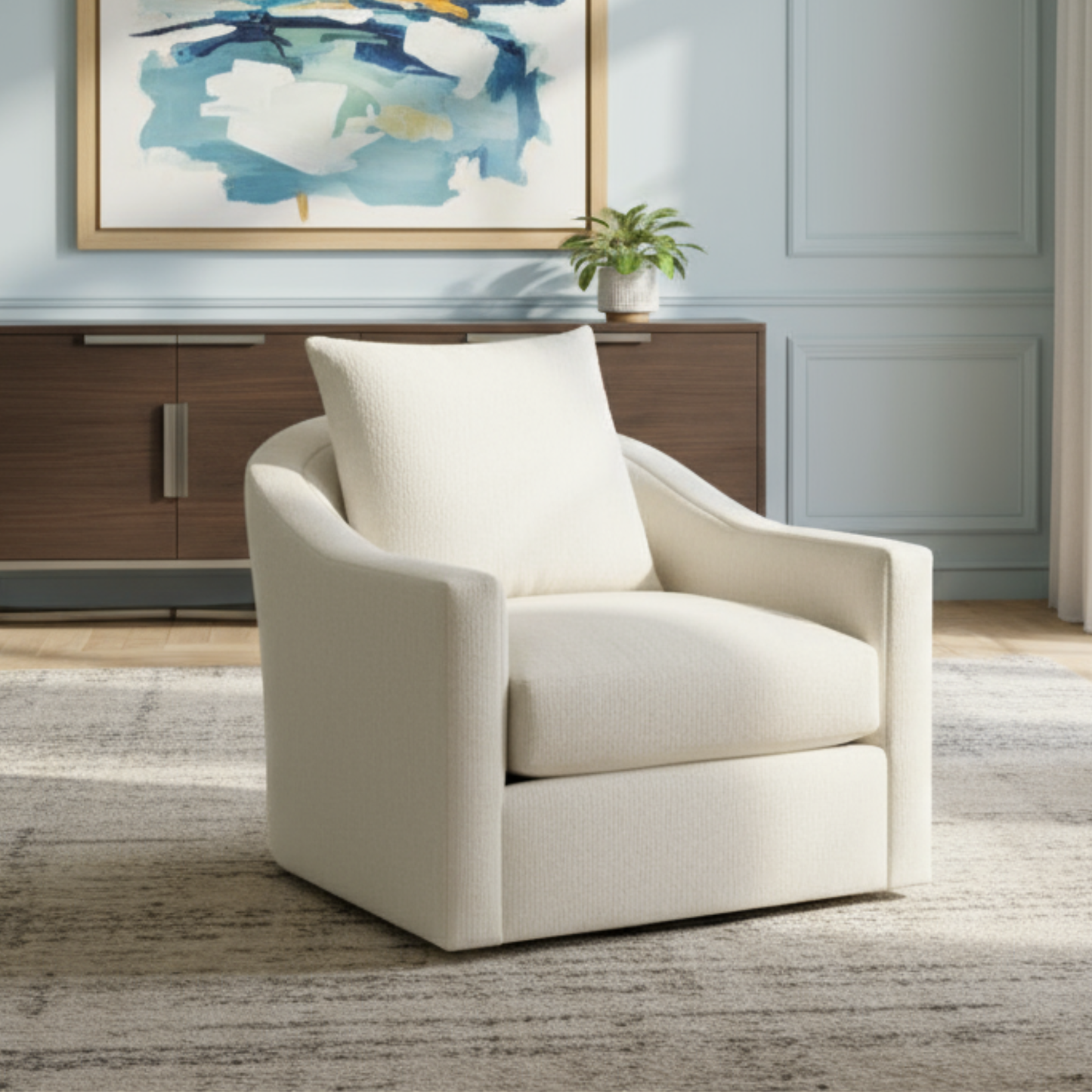 Universal Eli Fabric Swivel Chair In White