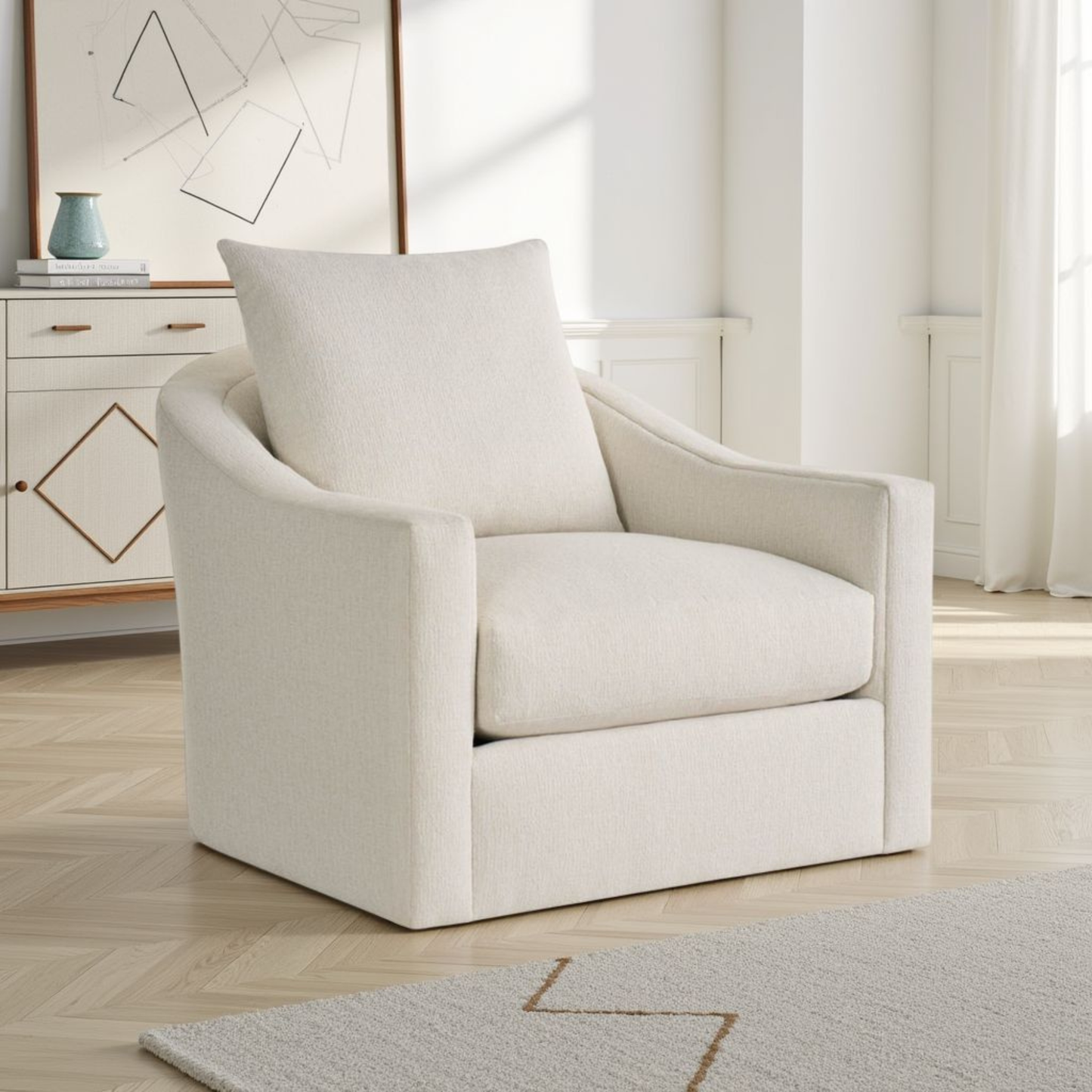 Universal Eli Fabric Swivel Chair In White