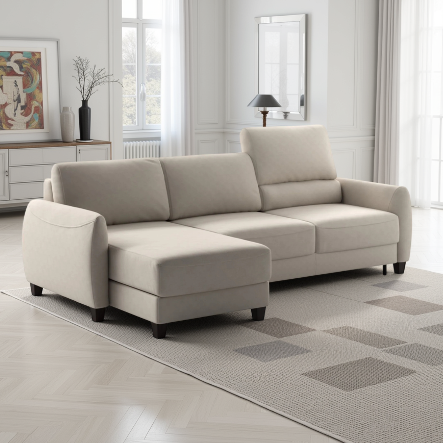 Luonto Delta Fabric L-shaped Sectional Sleeper With Storage