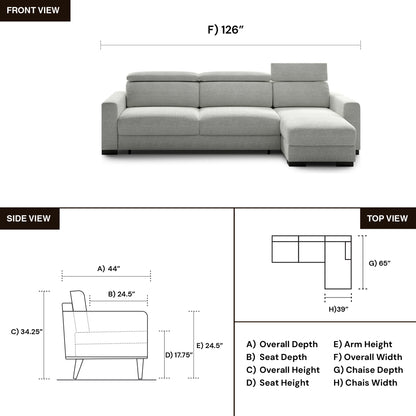 Luonto Elliot Fabric Reversible Chaise Sleeper Sectional Sofa (King/Queen)