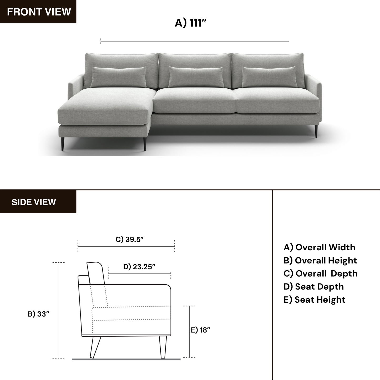 Luonto Liam Fabric Sectional Sofa With Reversible Chaise-ComfortDesign