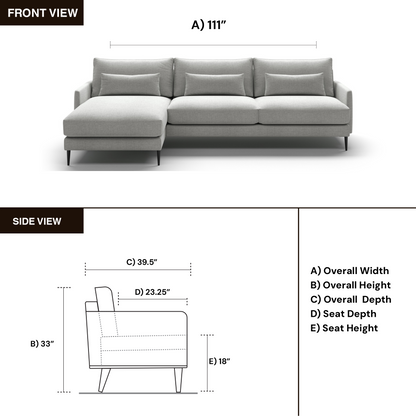 Luonto Liam Fabric Sectional Sofa With Reversible Chaise-ComfortDesign