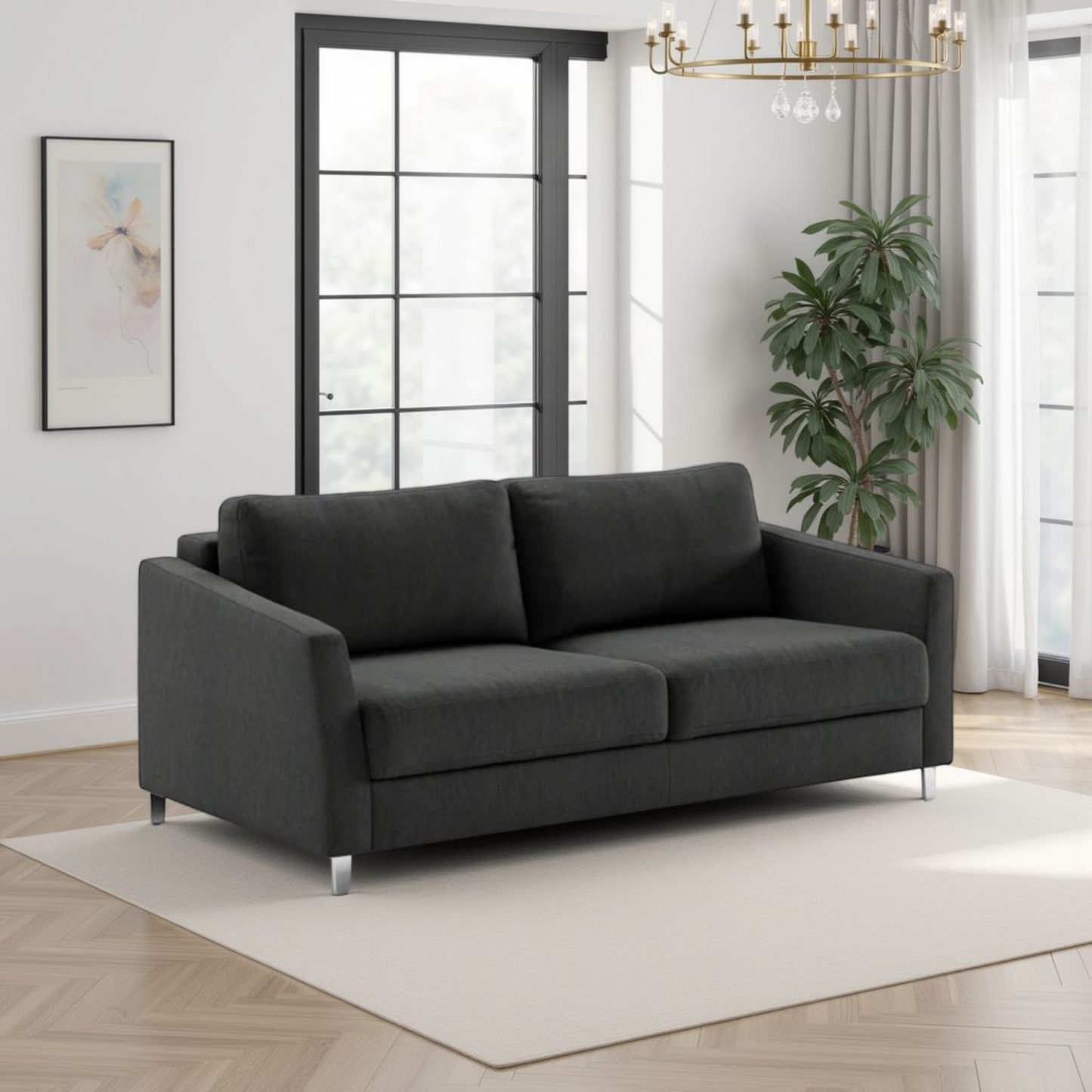 Luonto Monika Fabric Queen Sleeper Sofa With Wood or Chrome Legs