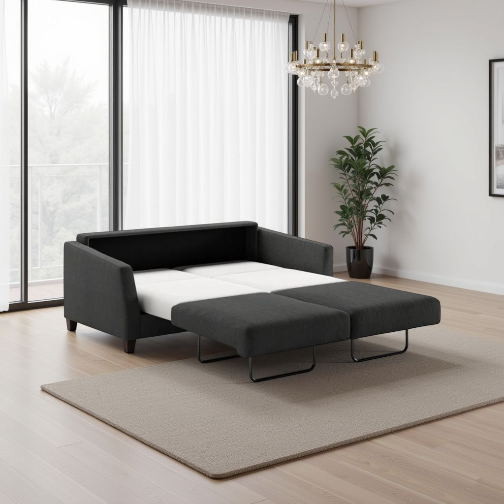 Luonto Monika Fabric Queen Sleeper Sofa With Wood or Chrome Legs-ComfortDesign