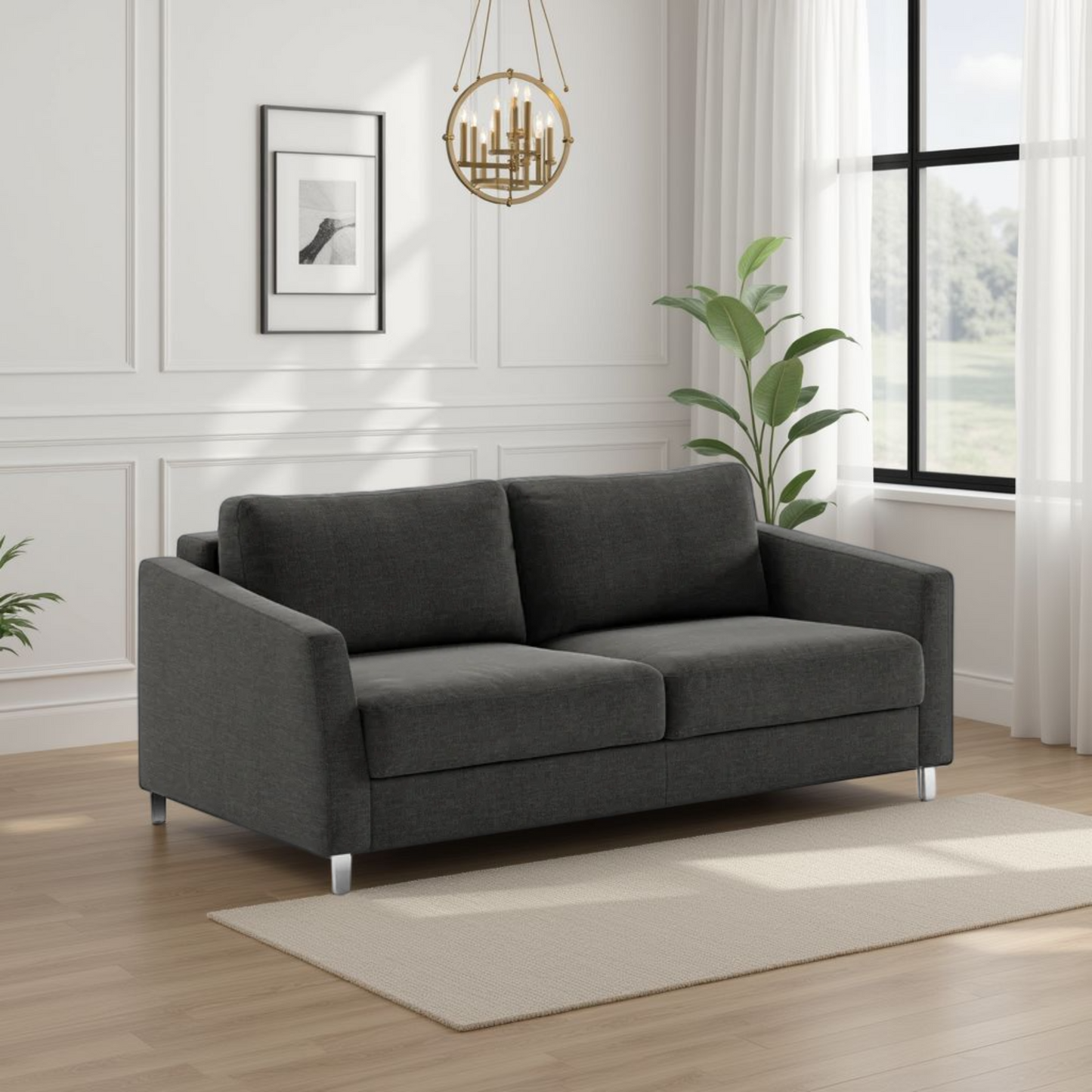 Luonto Monika Fabric Queen Sleeper Sofa With Wood or Chrome Legs