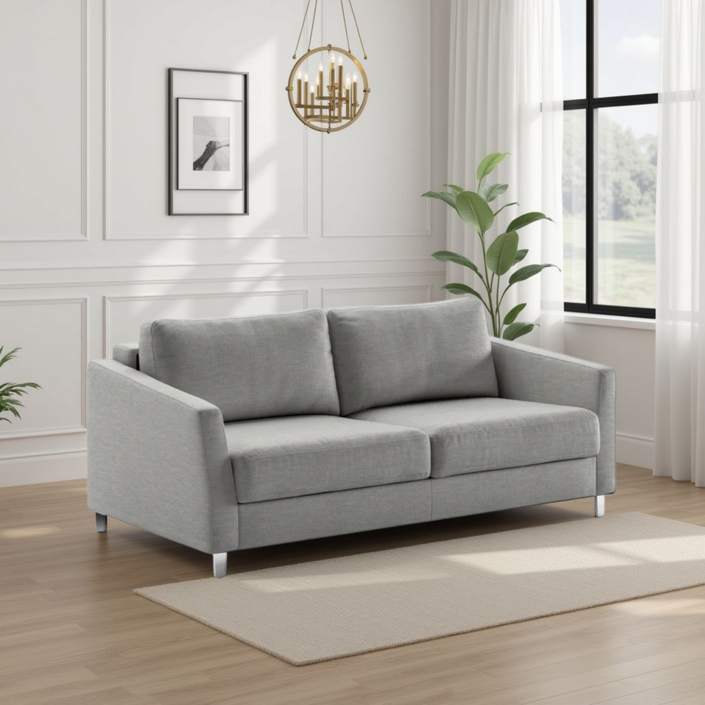 Luonto Monika Fabric Queen Sleeper Sofa With Wood or Chrome Legs