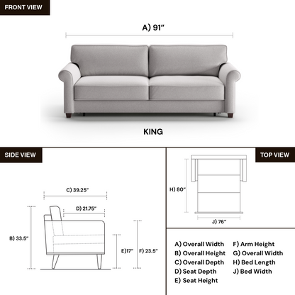 Luonto Casey Fabric Sleeper Sofa With Easy Lift Mechanism