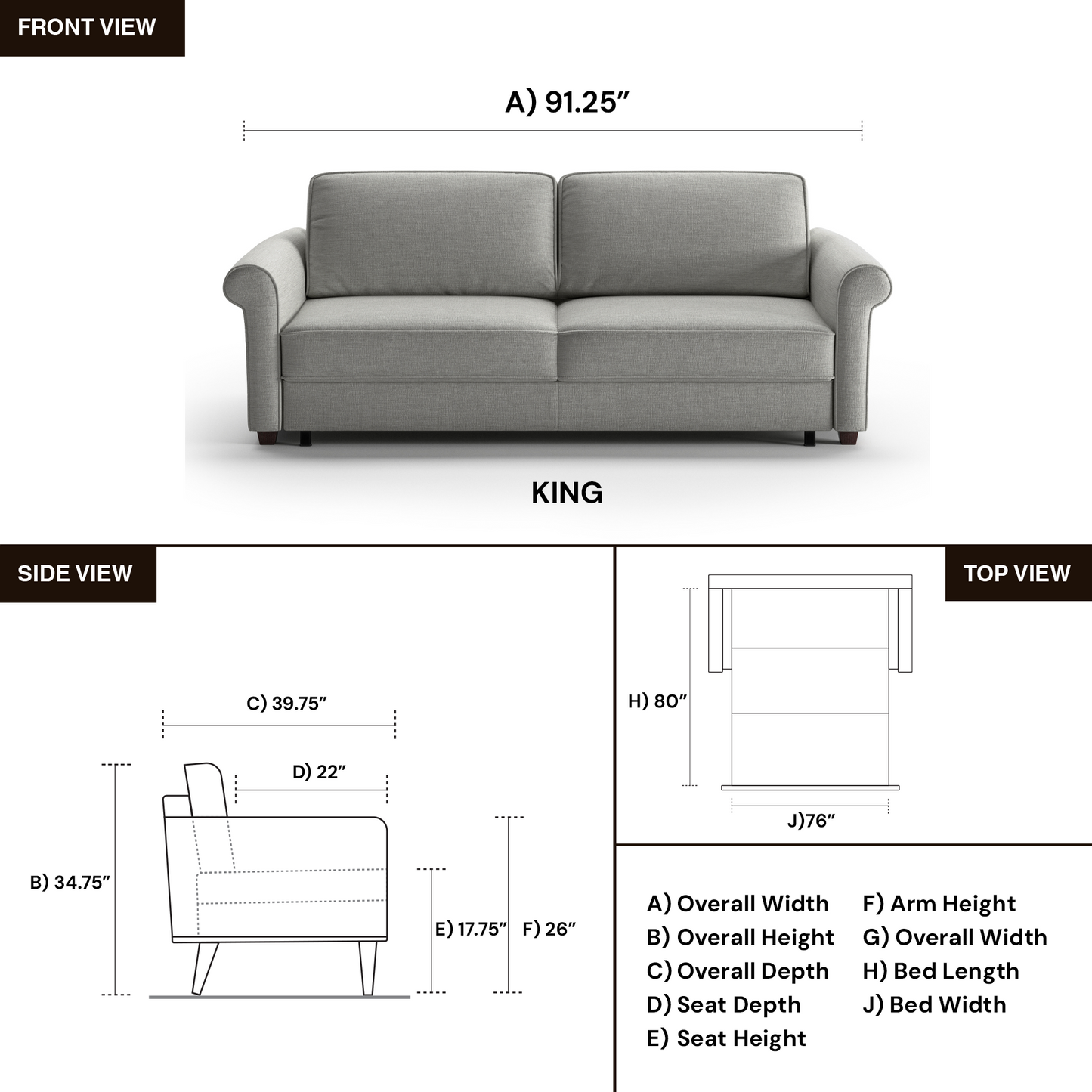 Luonto Charleston Fabric  Level Function Sleeper Sofa