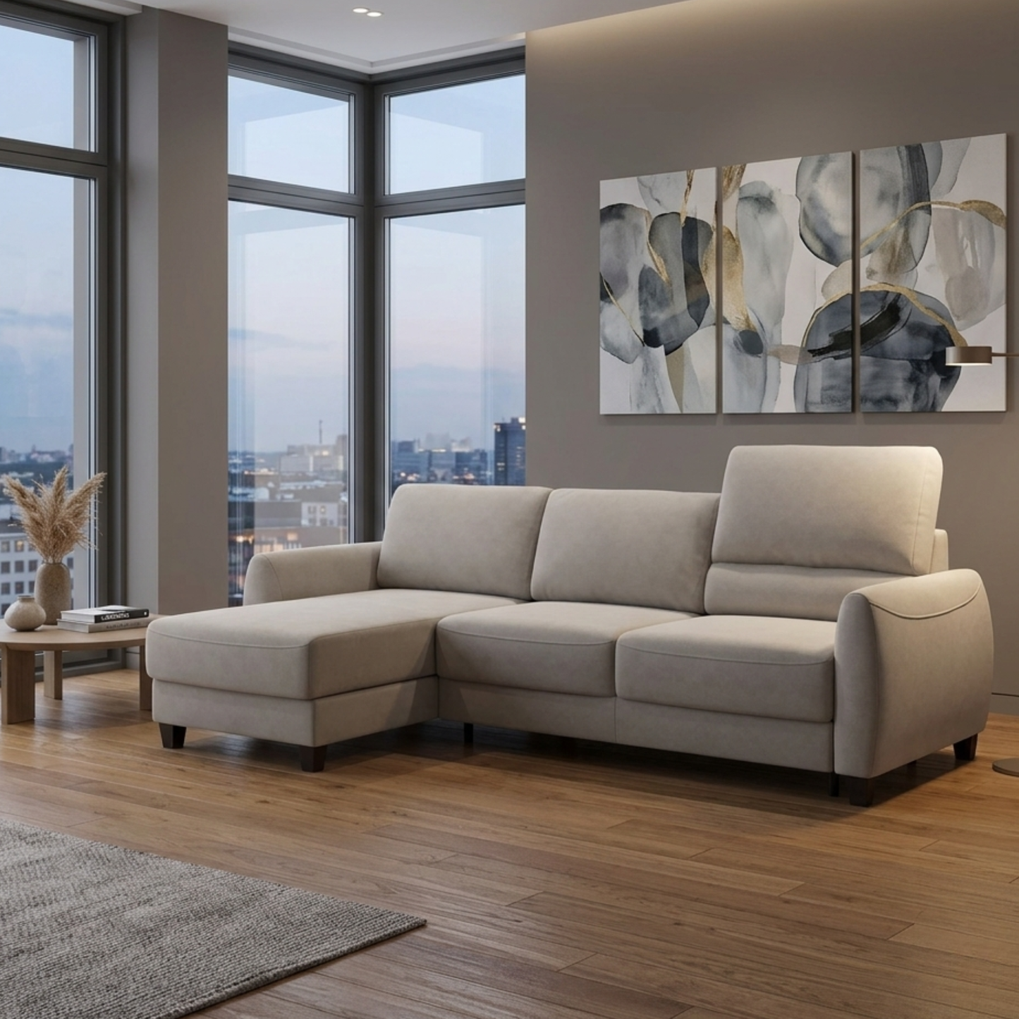 Luonto Delta Fabric L-shaped Sectional Sleeper With Storage