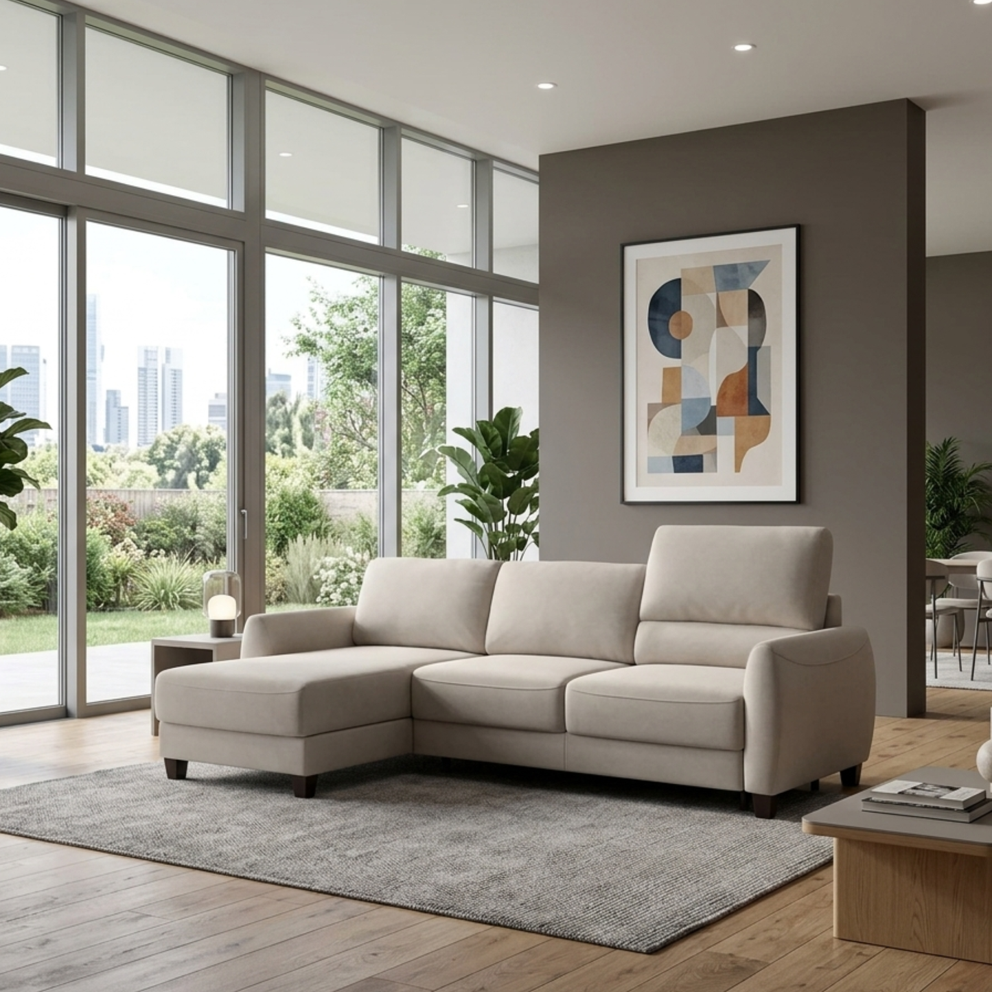 Luonto Delta Fabric L-shaped Sectional Sleeper With Storage