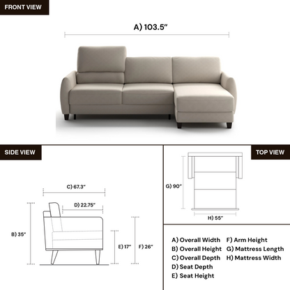 Luonto Delta Fabric L-shaped Sectional Sleeper With Storage