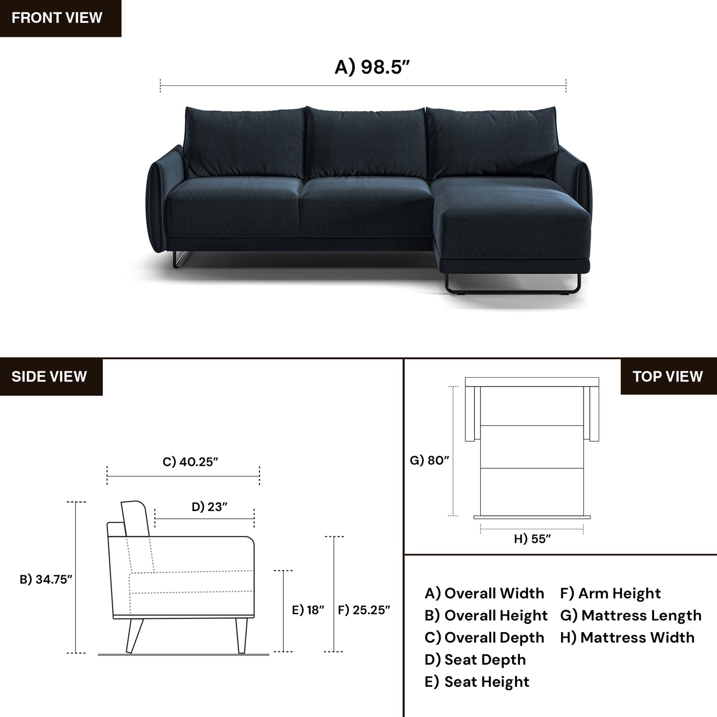 Luonto Dolphin Full XL Sleeper Sofa with Reversible Chaise