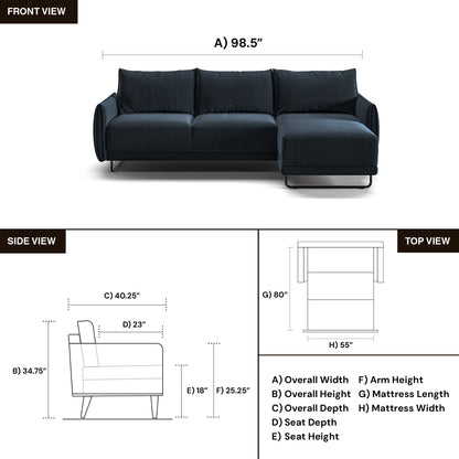 Luonto Dolphin Full XL Sleeper Sofa with Reversible Chaise