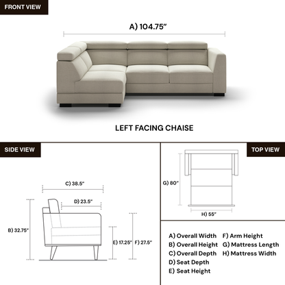 Luonto Halti L-Shaped Full XL Sectional Sleeper Sofa with Storage Chaise