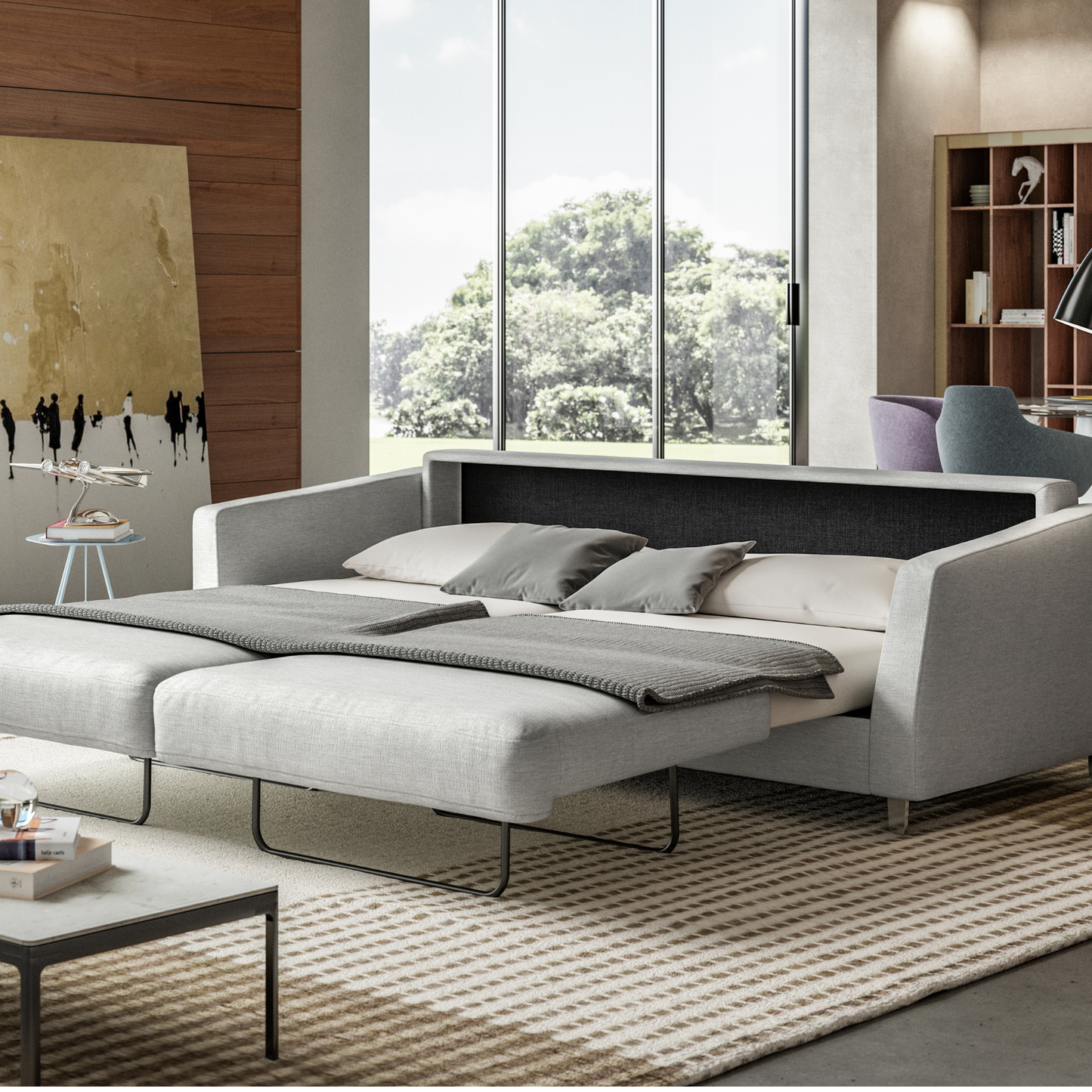 Luonto Monika Fabric Sleeper Sofa With Wood & Chrome Legs