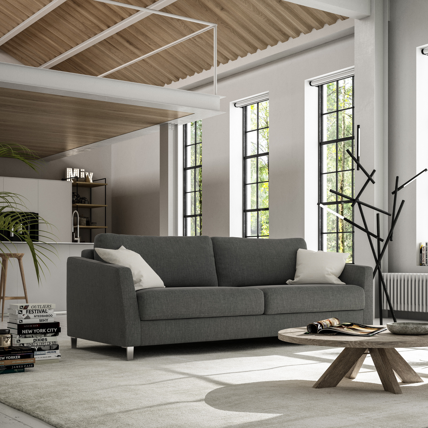 Luonto Monika Fabric Sleeper Sofa With Wood & Chrome Legs