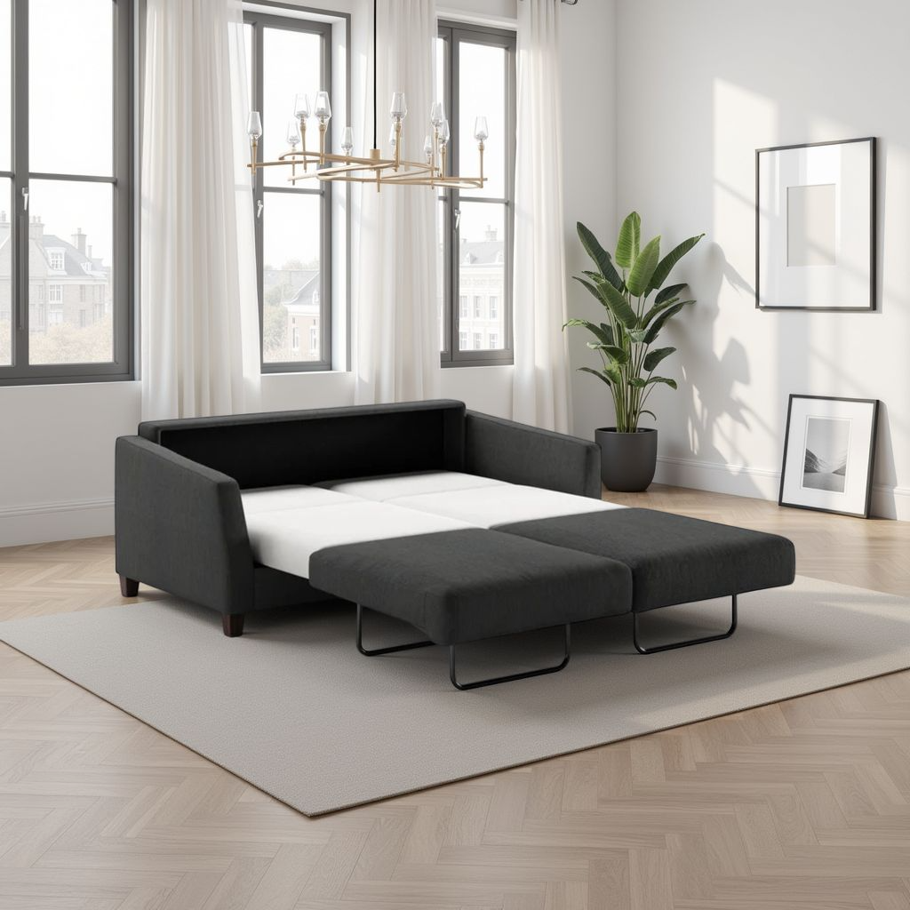 Luonto Monika Fabric Queen Sleeper Sofa With Wood or Chrome Legs-ComfortDesign