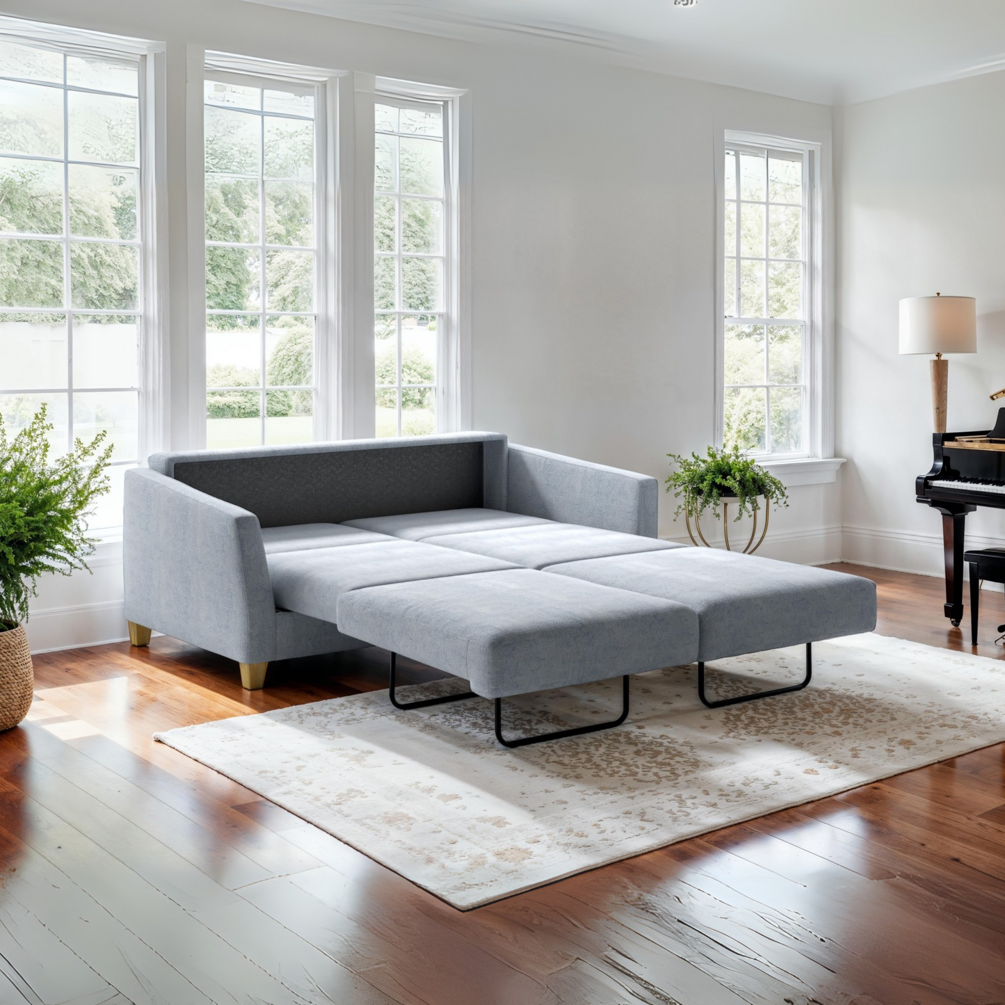 Luonto Monika Fabric Queen Sleeper Sofa With Wood or Chrome Legs