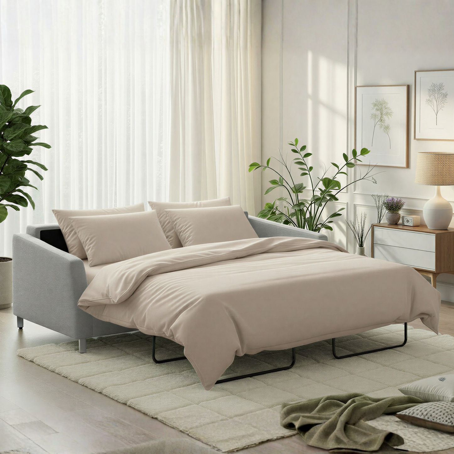 Luonto Monika Fabric Sleeper Sofa With Wood & Chrome Legs
