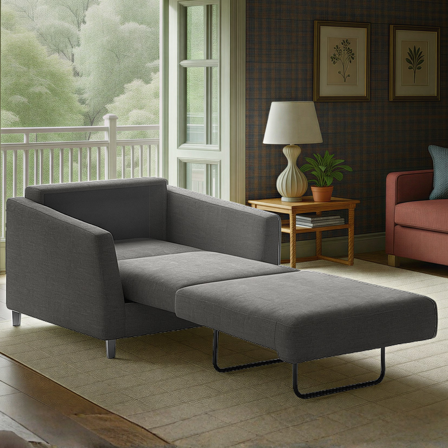 Luonto Monika Fabric Sleeper Sofa With Wood & Chrome Legs