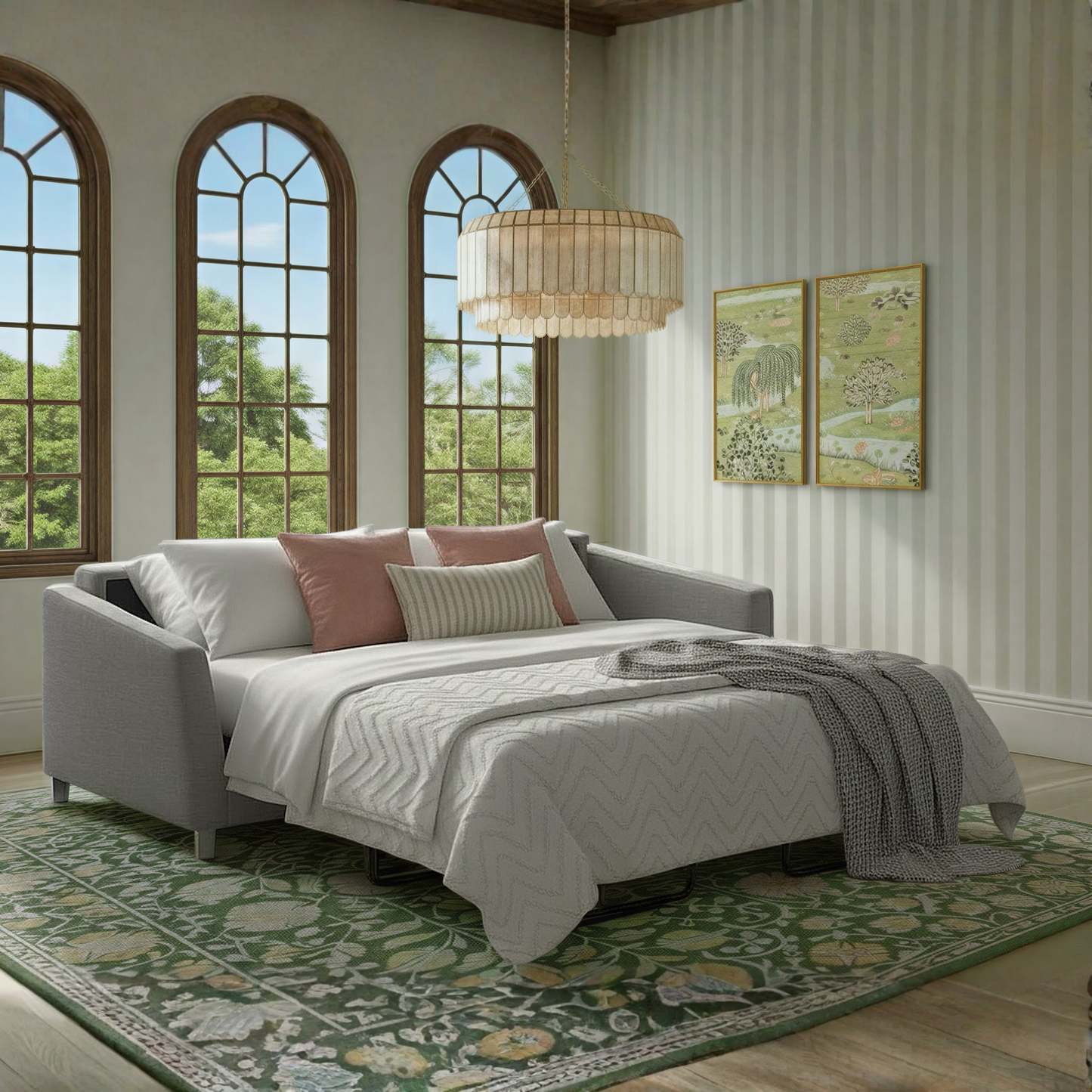 Luonto Monika Fabric Sleeper Sofa With Wood & Chrome Legs