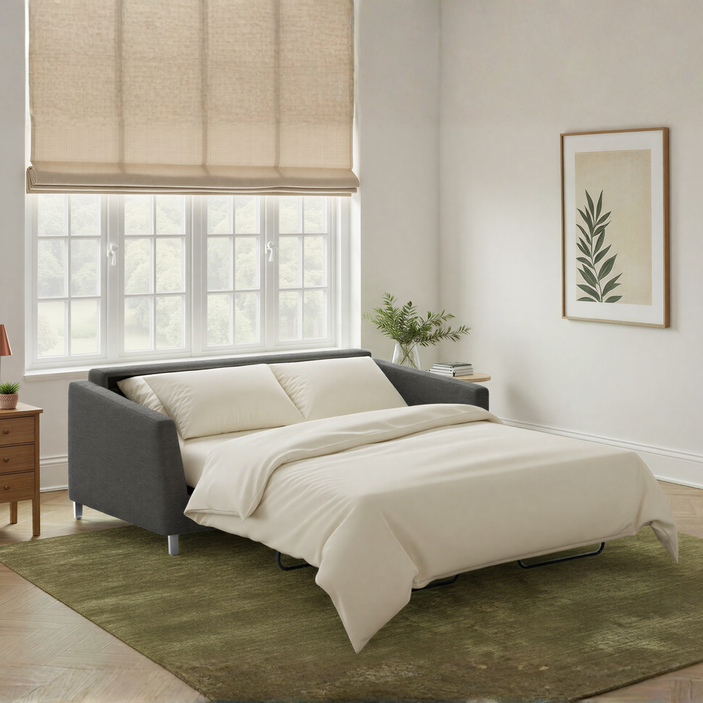 Luonto Monika Fabric Sleeper Sofa With Wood & Chrome Legs
