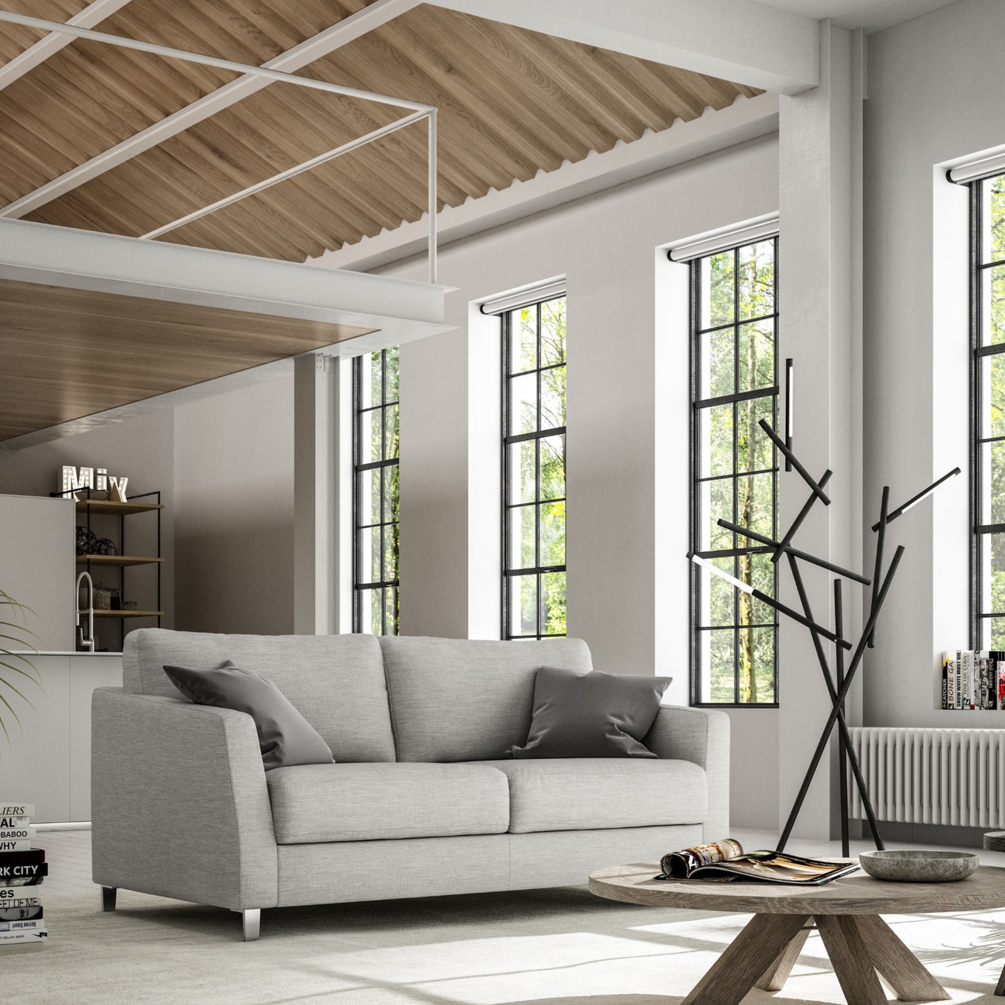 Luonto Monika Fabric Sleeper Sofa With Wood & Chrome Legs