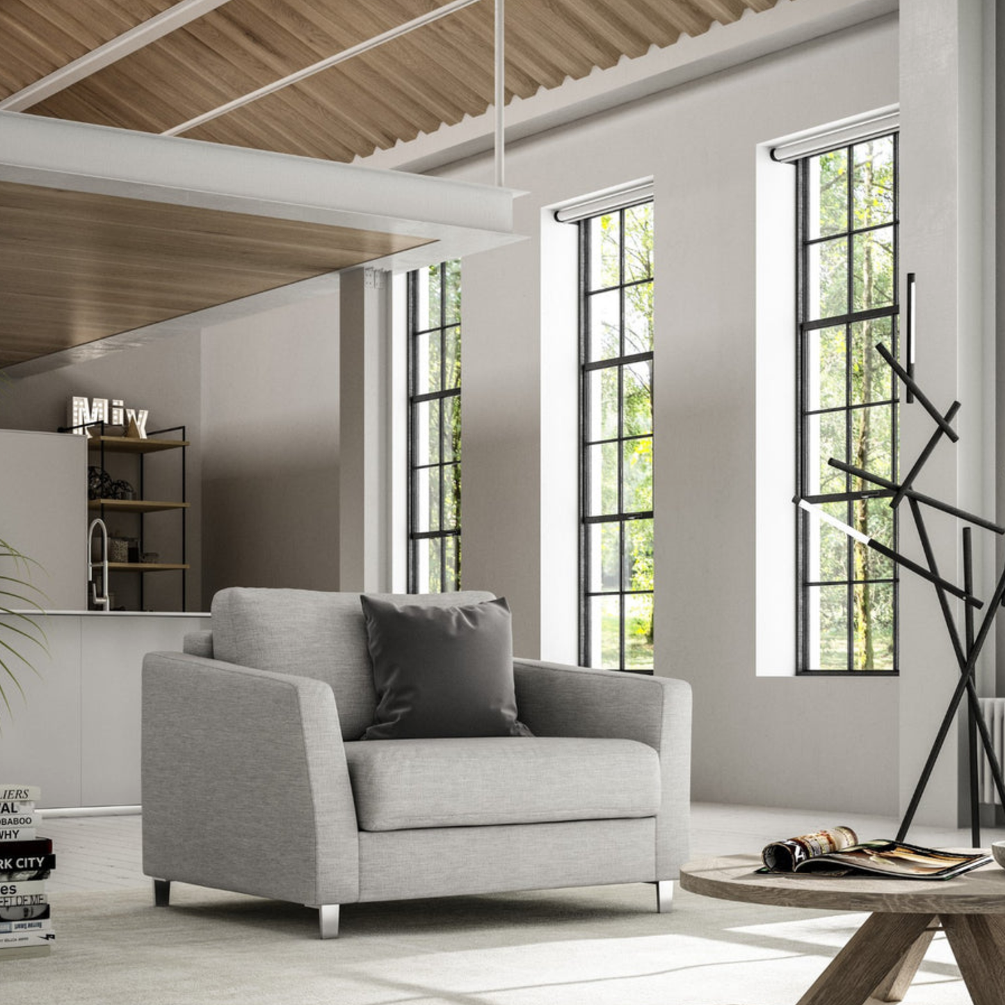 Luonto Monika Fabric Sleeper Sofa With Wood & Chrome Legs