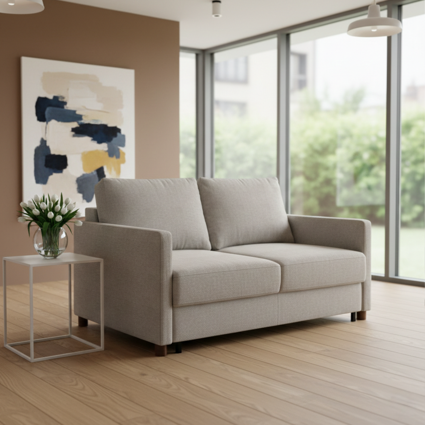 Luonto Polar Fabric Beige Sleeper Sofa With Level Function