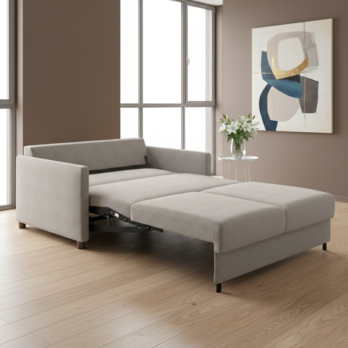 Luonto Polar Fabric Beige Sleeper Sofa With Level Function