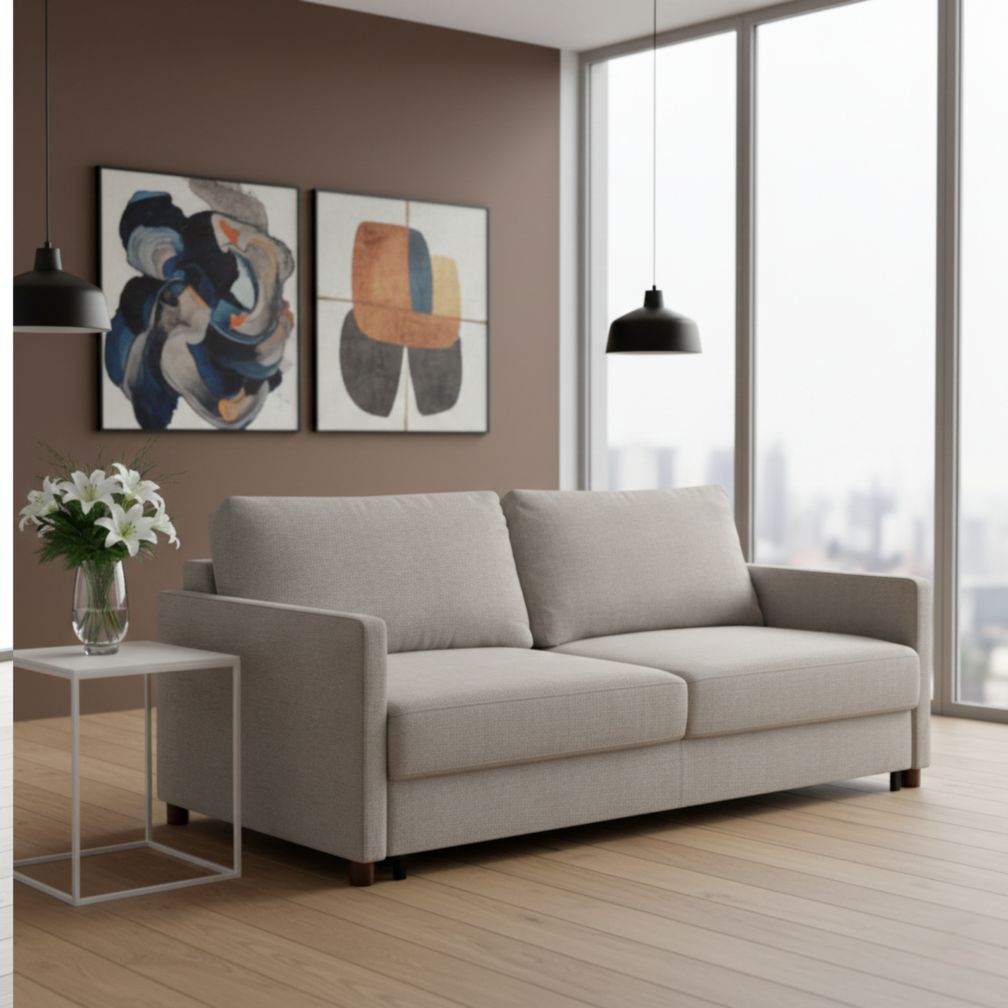 Luonto Polar Fabric Beige Sleeper Sofa With Level Function