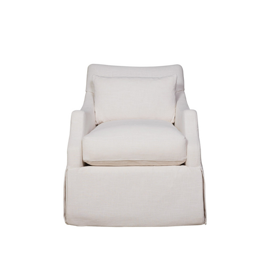 Margaux Accent Chair in cream fabric with plush cushions and skirted base – modern comfort furniture.