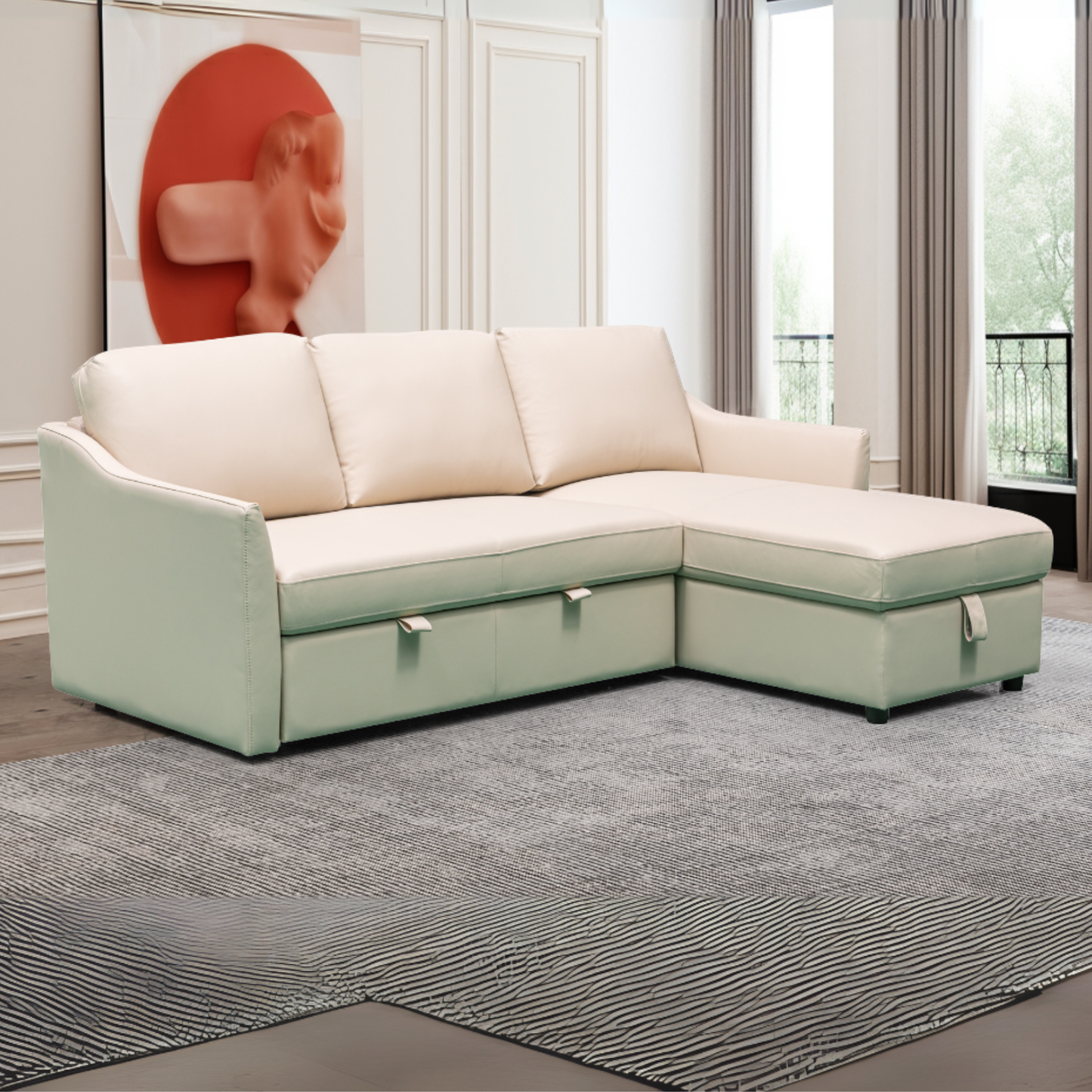 Merax L-Shape Full Sleeper Sectional Sofa with Storage Reversible Chaise
