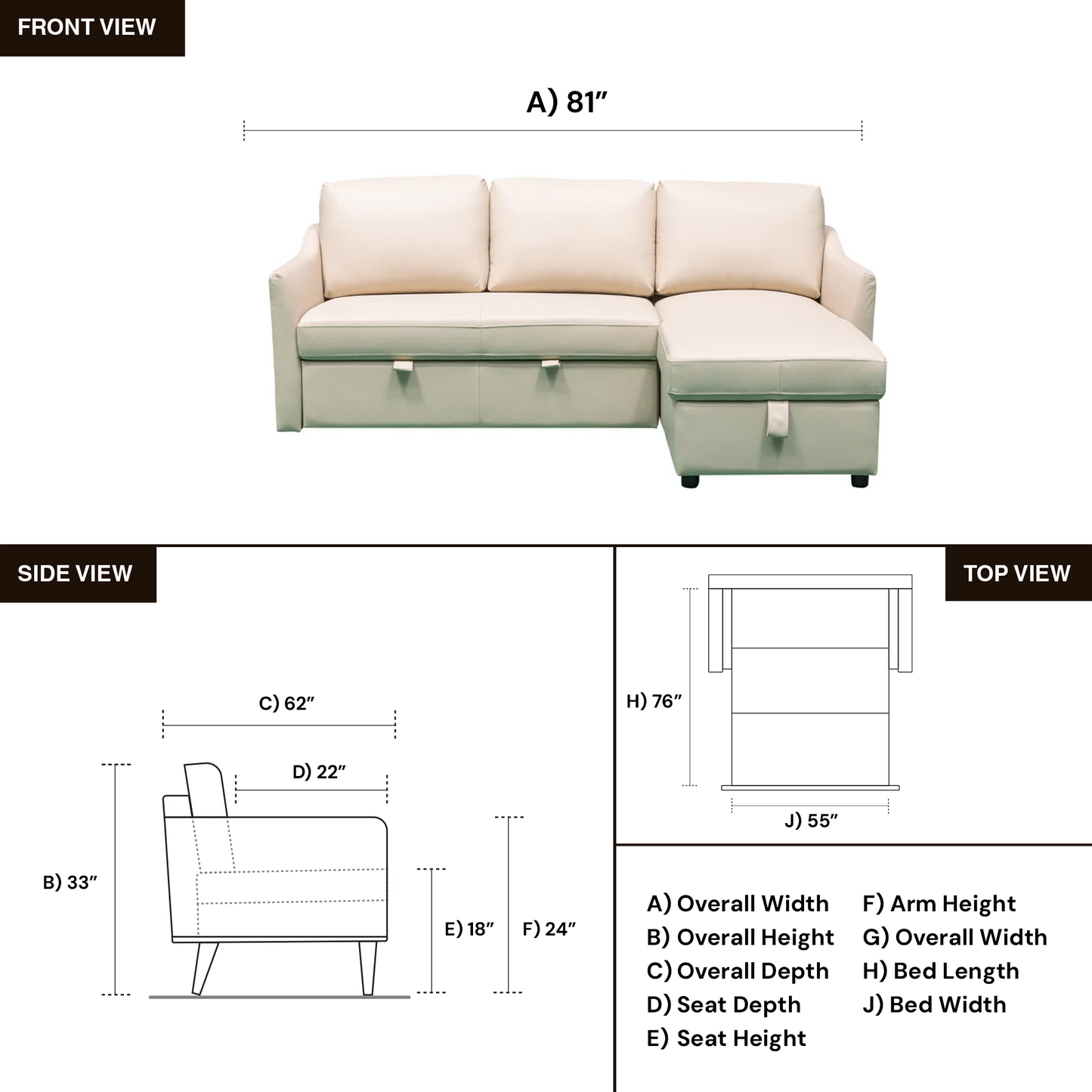 Merax L-Shape Full Sleeper Sectional Sofa with Storage Reversible Chaise