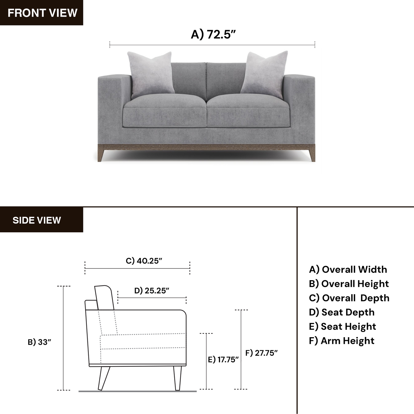 Bernhardt Noel Gray Fabric 2-Seater Loveseat with 2 Throw Pillows