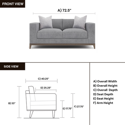 Bernhardt Noel Gray Fabric 2-Seater Loveseat with 2 Throw Pillows