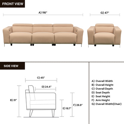 Klaussner Prestigio 3-Seater Leather Power USB Reclining Sofa in Italian Design