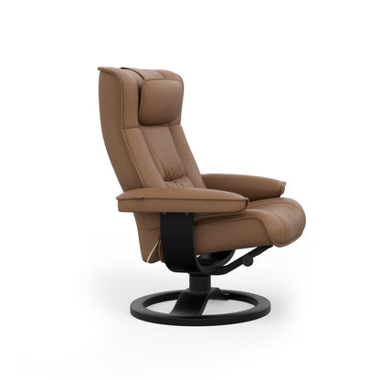 Fjords Regent R Leather Swivel Manual Recliner Chair with Footstool
